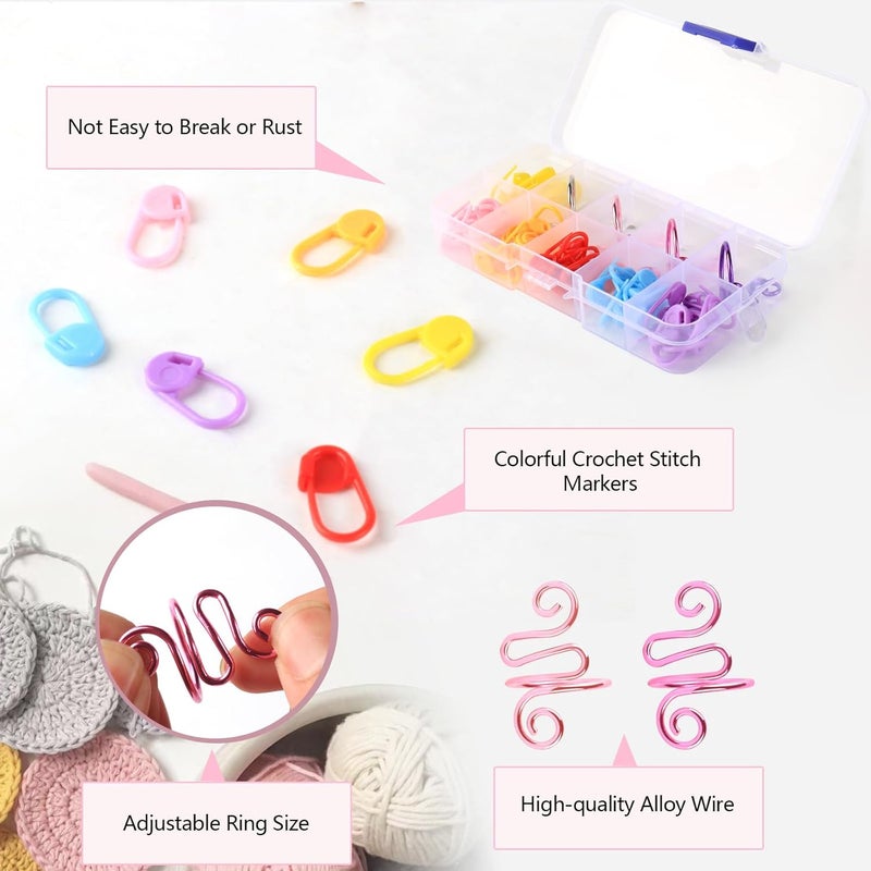 LBU 4Pcs Crochet Ring + 60Pcs Stitch Markers Adjustable Crochet Tension Rings for Finger Handmade Open Yarn Guide Crocheting Rings Knitting Accessories with Box Crochet Gifts for Women Mom Crocheters - Image 4